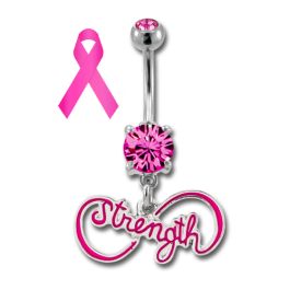 BREAST CANCER AWARENESS BELLY RING STRENGTH INFINITY SIGN