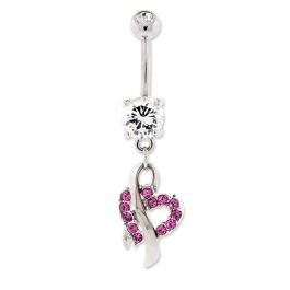 BREAST CANCER AWARENESS RIBBON AND HEART BELLY RING