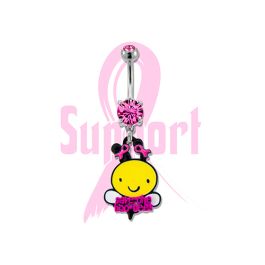 BREAST CANCER AWARENESS BELLY RING WITH BUMBLE BEE