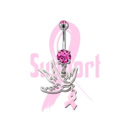 BREAST CANCER AWARENESS BELLY RING WITH SPARROW