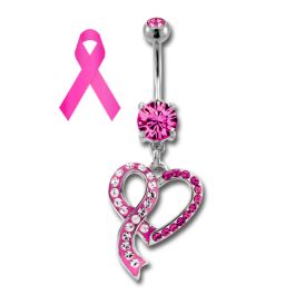 BREAST CANCER AWARENESS BELLY RING WITH HEART AND RIBBON