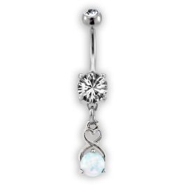 HEART AND OPAL BELLY RING - WHITE