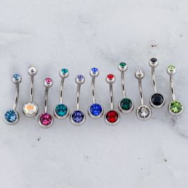 14G INTERNALLY THREADED NAVEL BARBELL WITH 5MM/8MM GEM BALL.