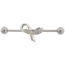 INDUSTRIAL BARBELL STEEL 316L 14G WITH ADJUSTABLE STEEL FEATHER RIBBON