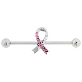 INDUSTRIAL BARBELL STEEL 14G WITH ADJUSTABLE STEEL RIBBON LINED WITH PINK GEMS