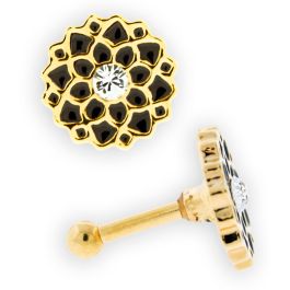 GOLD AND BLACK FLOWER EAR BARBELL