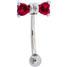 16G 5/16 EYEBROW RING 316L STEEL RED GEM BOW WITH 3MM BALL