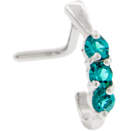 SURGICAL STEEL CURVED JEWELED NOSE STUD18G 5/16-3 BLUE ZIRCON GEMS