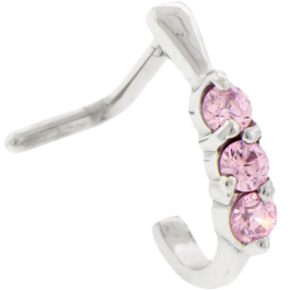 SURGICAL STEEL CURVED JEWELED NOSE STUD18G 5/16-3 PINK GEMS