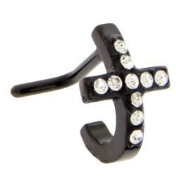 BLACKLINE SURGICAL STEEL CURVED NOSE STUD18G 5/16- CROSS WITH CLEAR GEMS