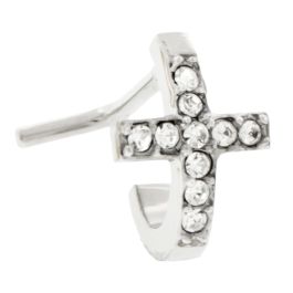 CURVED NOSE STUD 18G 5/16 WITH CLEAR GEMMED CROSS