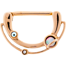 ROSE GOLD PVD SURGICAL STEEL NIPPLE CLICKER - WHITE OPAL SATURN AND AB GEMS