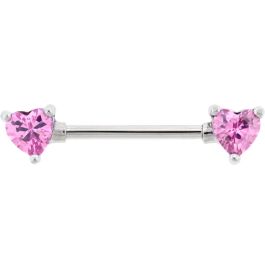 14G 9/16GEM HEART NIPPLE BAR - PINK