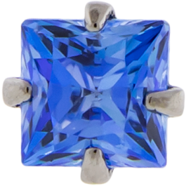 Titanium Threadless Prong Set Square Premium Zirconia-3MM-ARCTIC BLUE