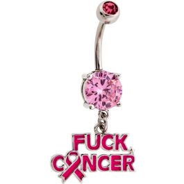 BREAST CANCER AWARENESS FUCK CANCER NAVEL RING-1.6MM (14G)-10MM (3/8