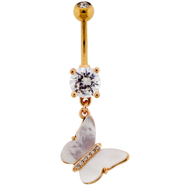 14G PVD Navel Barbell w/ Shell Butterfly-ROSE GOLD PVD-CLEAR