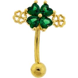 Gemmed And Cutout Clover Navel Ring -1.6MM (14G)-10MM (3/8