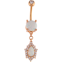 ROSE GOLD OPAL AND GEM NAVEL RING-ROSE GOLD PVD