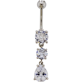 14G Navel Barbell w/ Round and Teardrop Gem Dangle-CLEAR