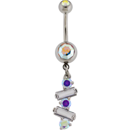 14G Navel Barbell w/ Cascading Baguette and Round Gems-1.6MM (14G)-AURORA BOREALIS