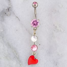 HEART AND GEM DANGLE NAVEL RING-PINK
