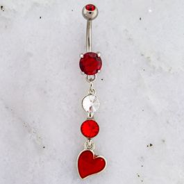 HEART AND GEM DANGLE NAVEL RING-RED
