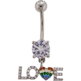 Navel Barbell w/ Pave Heart Love-1.6MM (14G)-RAINBOW