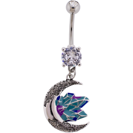 14G Navel Barbell w/ Floral Moon and Crystals-1.6MM (14G)-CLEAR