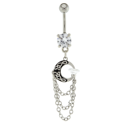 MOON WITH DIAMOND AND CHAINS NAVEL RING-CL