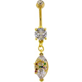Navel Barbell w/ Decorated Teardrop Gem-1.6MM (14G)-GOLD-CLEAR