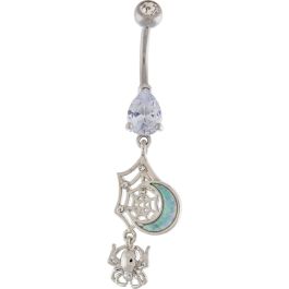 SPIDER WEB WITH OPAL MOON NAVEL RING-CLEAR