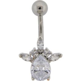 14G Curved Barbell Teardrop Gem w/ Marquise and Round Gems-CLEAR
