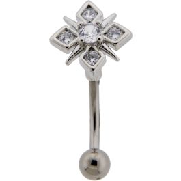 14G Curved Barbell w/ Round Gem Snowflake-CLEAR