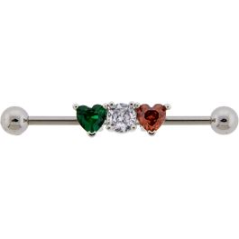 Multi Colored Gem Industrial Barbell-1.6MM (14G)-32MM (1-1/4