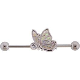 14G PVD Industrial Barbell w/ Butterfly and Gem-1.6MM (14G)-HIGH POLISH-CLEAR