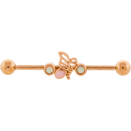 INDUSTRIAL BARBELL WITH WHITE OPAL AND BUTTERFLY-GOLD PVD