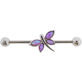 14G Industrial Barbell w/ Opal Winged Dragonfly-1.6MM (14G)-PINK OPAL