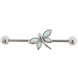 14G Industrial Barbell w/ Opal Winged Dragonfly-1.6MM (14G)-WHITE OPAL