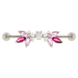 14G ABSTRACT GEM AND PEARL INDUSTRIAL BARBELL- SILVER