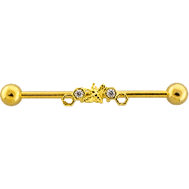 14G PVD Industrial Barbell w/ Bee and Gem Honeycombs-1.6MM (14G)-GOLD PVD-CLEAR