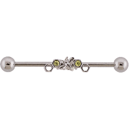 14G PVD Industrial Barbell w/ Bee and Gem Honeycombs-1.6MM (14G)-HIGH POLISH-CITRINE