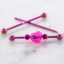 PINK ANODIZED INDUSTRIAL BARBELL WITH LOVE HEART