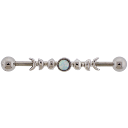 14G PVD Industrial Barbell w/ Moon Phases and Opal Center-1.6MM (14G)-HIGH POLISH-WHITE OPAL
