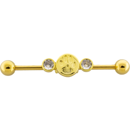 14G Industrial Barbell w/ Pawprint Stamp-1.6MM (14G)-GOLD PVD-CLEAR