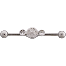 14G PVD Industrial Barbell w/ Pawprint Stamp-1.6MM (14G)-HIGH POLISH-CLEAR