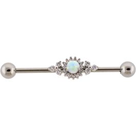 14G Industrial Barbell w/ Opal Sun and Trinity Clusters-1.6MM (14G)-CLEAR