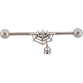 14G Industrial Barbell w/ Spider and Web-1.6MM (14G)-HIGH POLISH