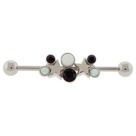 14G STAR INDUSTRIAL BARBELL WITH GEM AND OPALS-BLACK