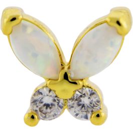 16G Tragus Barbell Opal and Gem Butterfly-WHITE OPAL