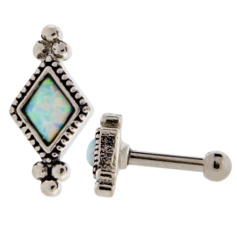 BEADED STYLE TRAGUS BARBELL-WHITE OPAL